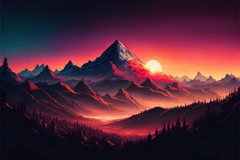 Mountain view wallpaper sunset Stock-Illustration