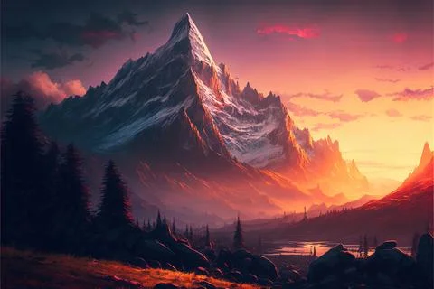 Mountain view wallpaper sunset Stock Illustration