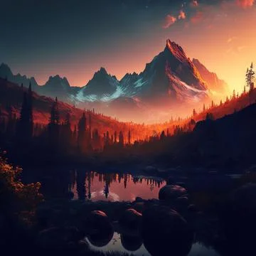 Mountain view wallpaper sunset Stock Illustration