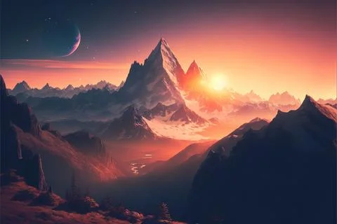 Mountain view wallpaper sunset Illustrazione stock