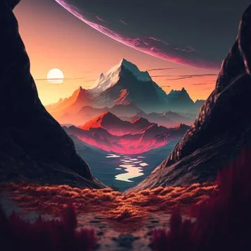 Mountain view wallpaper sunset Stock-Illustration