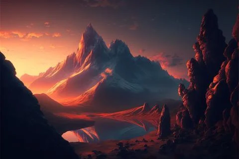 Mountain view wallpaper sunset Illustrazione stock