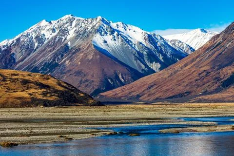 A Mountain View While Looking Towards Dobson Valley in New Zealand Stock Photos