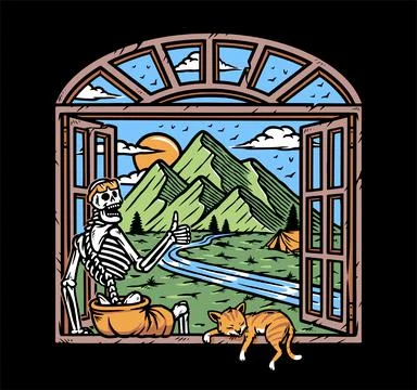 Mountain view from the window illustration Stock Illustration