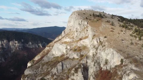 Mountain viewpoint Eagle eye, Orlovo Oko in Rhodope mountains in Bulgaria aerial Stock Footage 220718410