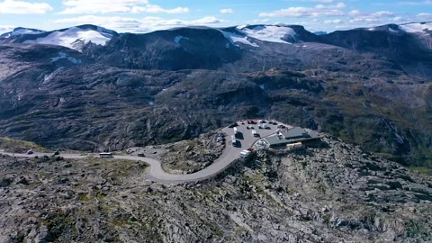 Mountain Viewpoint with full view of the mountain peaks and valley, Aerial Stock Footage 167263377