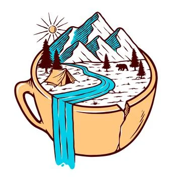 Mountain views in cup vector illustration Stock Illustration