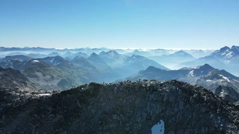 Mountain views on a hot summer day, smoke in the valley, Drone shot Stock Footage 289575241