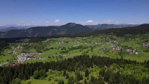 Mountain Village Between Alpine Meadows and Pine Forests 스톡 동영상 334878873