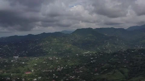 Mountain village in cloudy weather, view from a drone Video stock 151481553