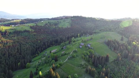 Mountain village landscape in Carpatian Stock Footage