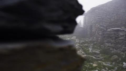 Mountain village in misty cloud Stock Footage 97807774