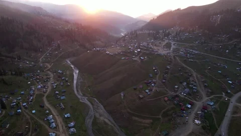 Mountain Village At Sunset Stock-Footage 220010623