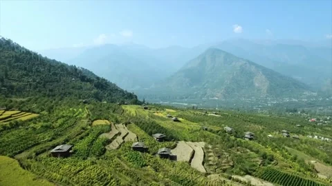 Mountain Village Terraced Fields. Stock Footage 305372478