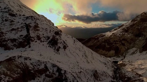 Mountain. Volcano. Nature. Winter. Snow. Kamchatka. Russia. Sunrise. Aerials. Stock Footage 97145802