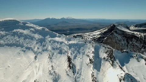 Mountain. Volcano. Nature. Winter. Snow. Kamchatka. Russia. Sunrise. Aerials. Stock Footage