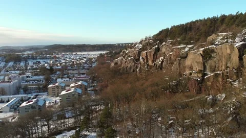 Mountain Wall Next to Detached House Neighbourhood, Winter, Aerial Reveal Vídeos de archivo 150620709