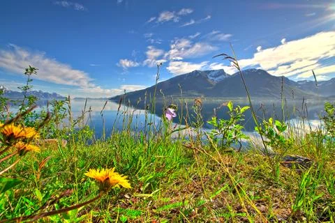 Mountain by the water Stock Photos