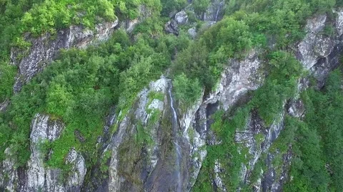 Mountain waterfall from above Stock Footage 70319996