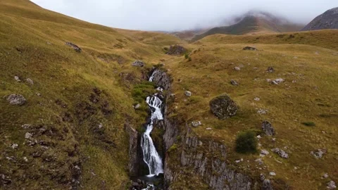Mountain waterfall aerial Stock Footage 168553472