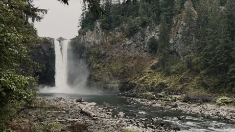 Mountain waterfall among cliffs and greenery Stock Footage 316374583