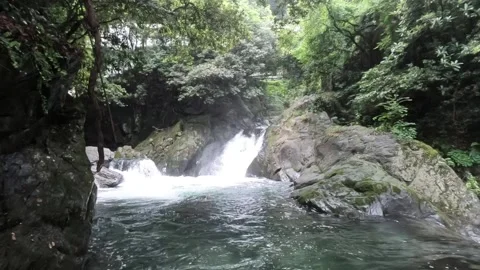 Mountain Waterfall and Clear River Stream in June, Niihama, Ehime, Japan Video stock 337773651