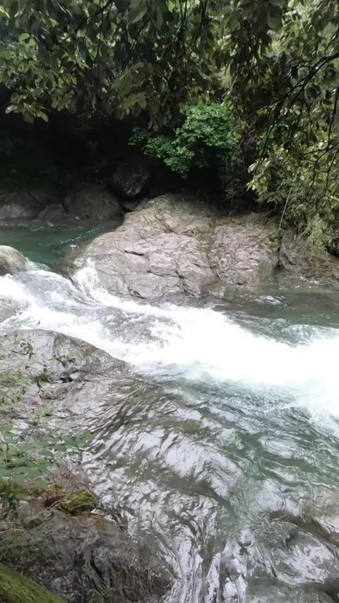 Mountain Waterfall and Clear River Stream in June, Niihama, Ehime, Japan Video stock 337773654