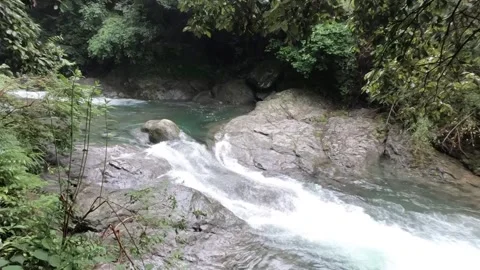 Mountain Waterfall and Clear River Stream in June, Niihama, Ehime, Japan Video stock 337773661