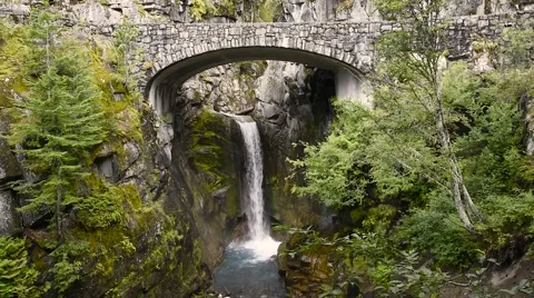Mountain Waterfall with Bridge Stock Footage 54419866