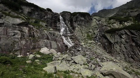 Mountain waterfall close up view Stock Footage 87632449