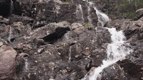 Mountain waterfall in dense taiga forest in summer Stock Footage 197564930