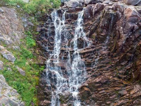Mountain Waterfall with Drone Stock Photos