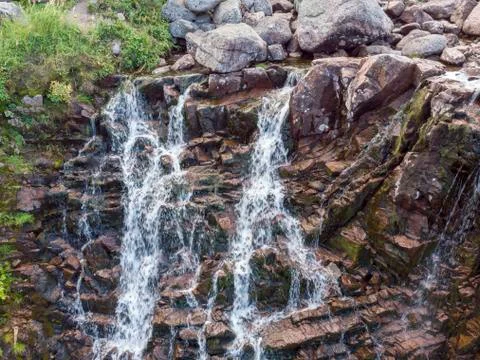 Mountain Waterfall with Drone Stock Photos