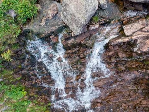 Mountain Waterfall with Drone Stock Photos