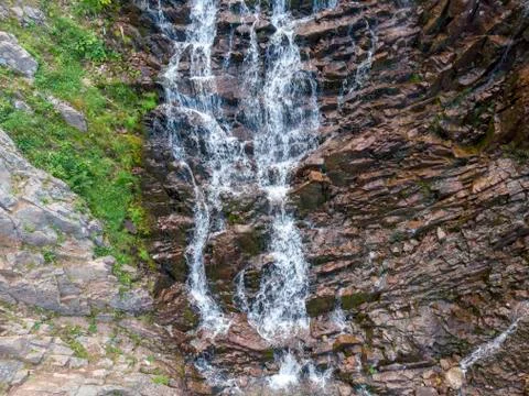 Mountain Waterfall with Drone Foto stock