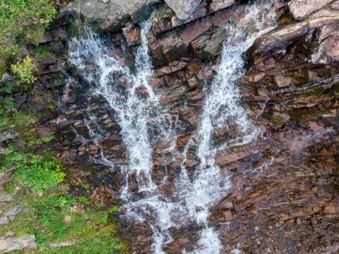 Mountain Waterfall with Drone Stock Photos