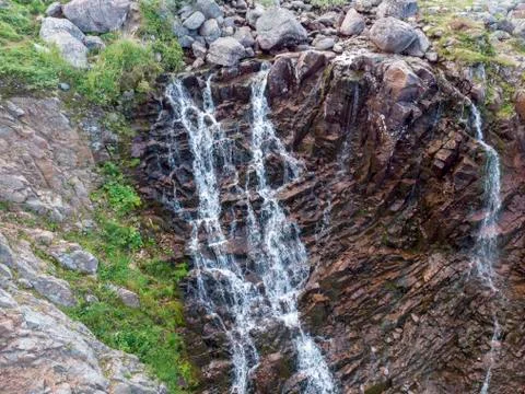 Mountain Waterfall with Drone Stock Photos