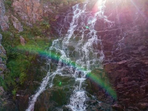 Mountain Waterfall with Drone Stock Photos