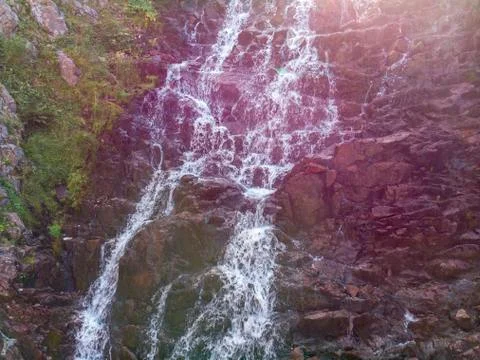 Mountain Waterfall with Drone Foto stock