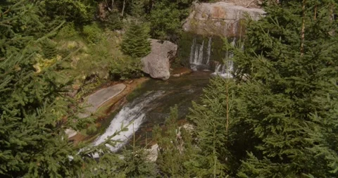 Mountain Waterfall Flowing Through Pine Forest In Bohemian Paradise Czech Vídeo Stock 345106466