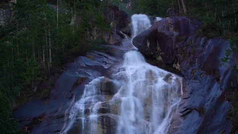Mountain Waterfall In Forest - Wide Shot Stock Footage 162004107