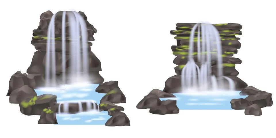 Mountain waterfall isolated vector set イラスト素材