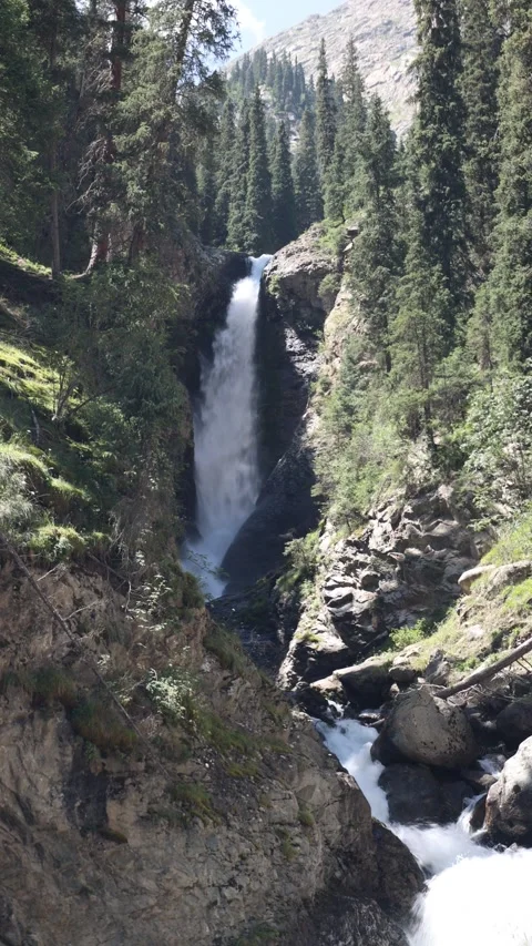 Mountain Waterfall in Kyrgyzstan Stock Footage 346613720