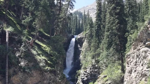 Mountain Waterfall in Kyrgyzstan Stock Footage 346613729