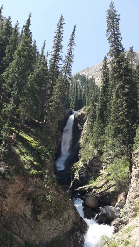 Mountain Waterfall in Kyrgyzstan Stock Footage 346613735