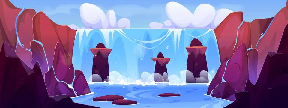 Mountain waterfall landscape vector background 스톡 일러스트