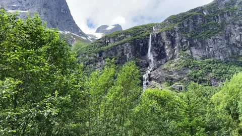 Mountain waterfall in Norway Stock Footage 308088045