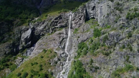 Mountain Waterfall Oasis Aerial Cascade Stock Footage 256179902