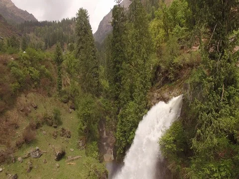 Mountain Waterfall Panning Up Stock Footage 81003644