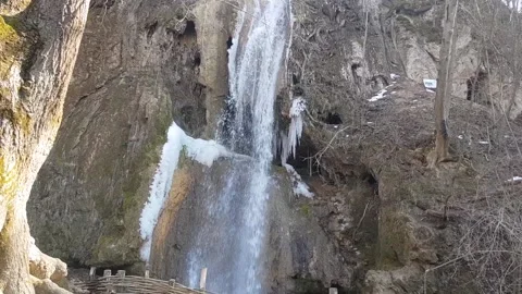 Mountain Waterfall River Creek in Winter with snow Stock Footage 199096204